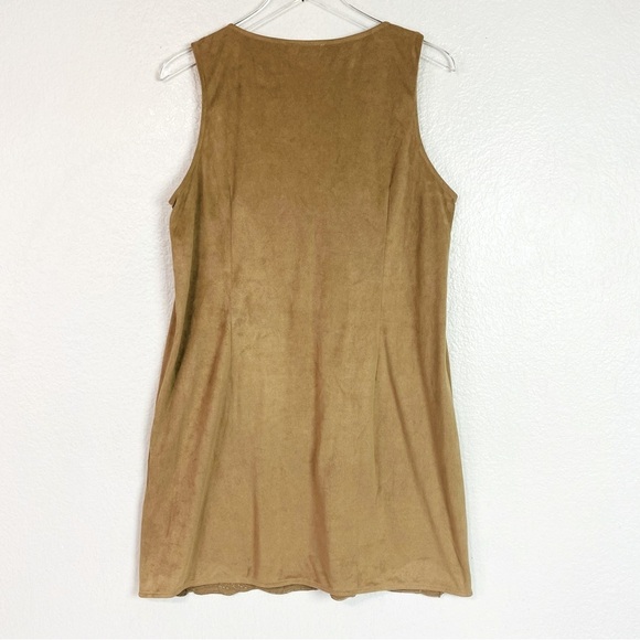 Molly Braden Tan Faux Suede V Neck Laser Cut Hem Dress Size L - Picture 3 of 6